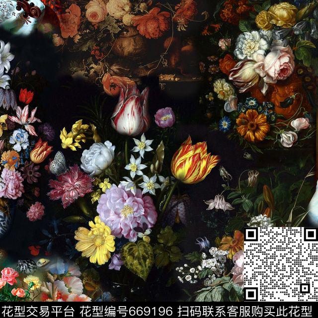 此华亿平台为1/2跳接花朵花卉数码印花华亿平台下载（图片编号: 669196） - 瓦栏（Walan）