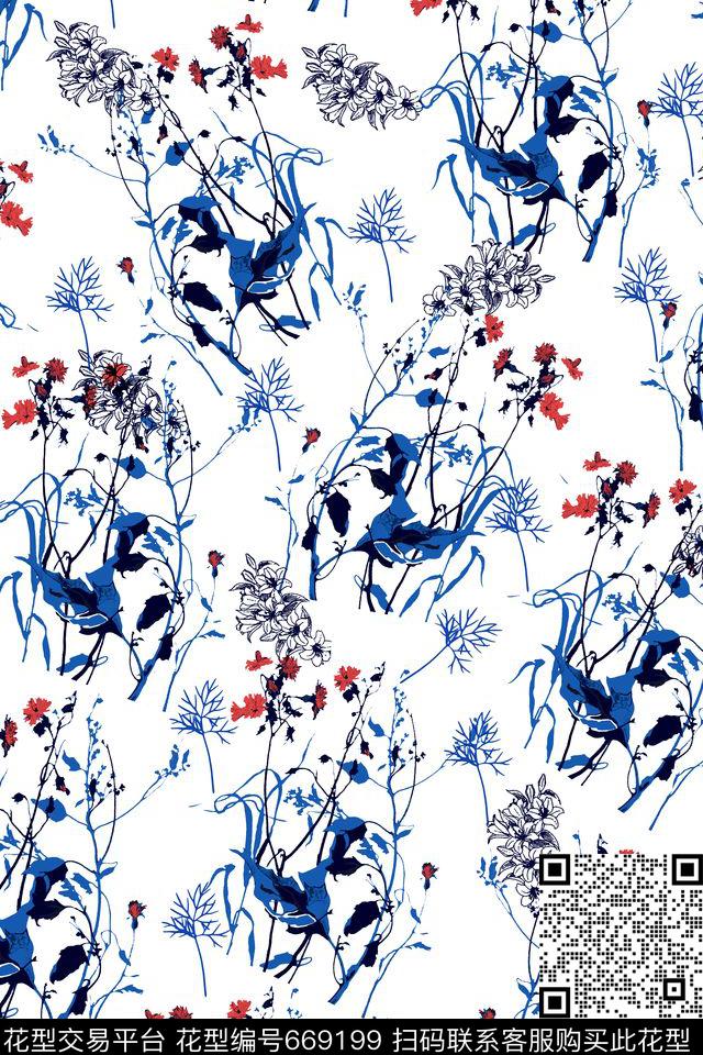花卉衬衫手绘传统印花华亿平台下载（图片编号: 669199） - 瓦栏（Walan）