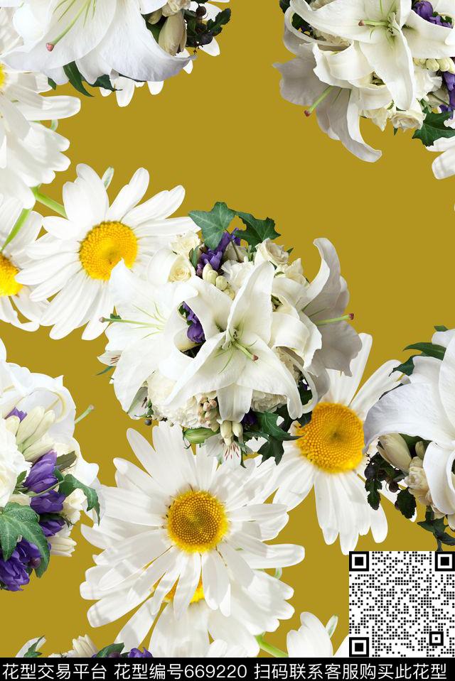 时尚抽象女装清爽裙子花卉数码印花时尚潮流春夏花朵菊花印花时尚大牌印花数码印花华亿平台下载（图片编号: 669220） - 瓦栏（Walan）