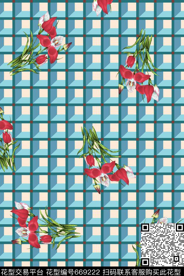 流行时尚几何花卉数码印花华亿平台下载（图片编号: 669222） - 瓦栏（Walan）