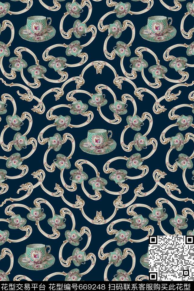 瓷器几何抽象数码印花华亿平台下载（图片编号: 669248） - 瓦栏（Walan）