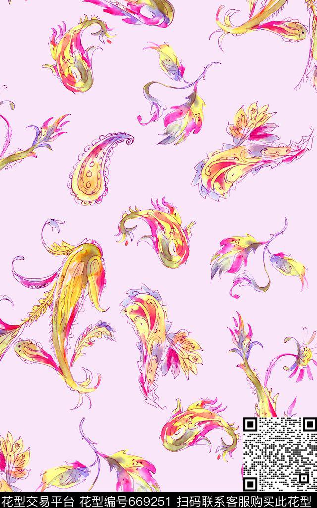 佩斯利炫彩腰果水彩数码印花华亿平台下载（图片编号: 669251） - 瓦栏（Walan）