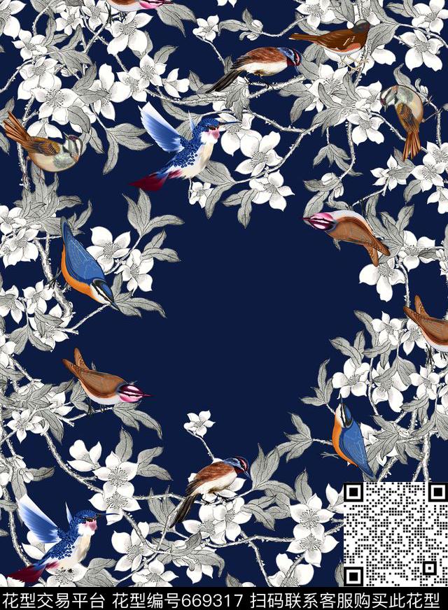 杜嘉班纳小鸟。欧美大牌男装树枝数码印花华亿平台下载（图片编号: 669317） - 瓦栏（Walan）