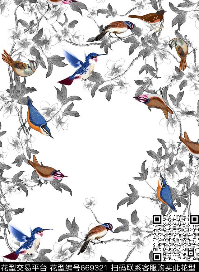 杜嘉班纳小鸟。欧美大牌男装树枝数码印花华亿平台下载（图片编号: 669321） - 瓦栏（Walan）