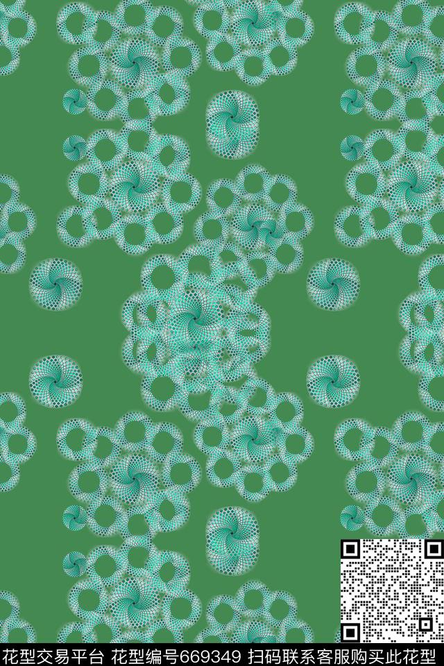 圆圈拼接圆圈与波点组合花卉数码印花华亿平台下载（图片编号: 669349） - 瓦栏（Walan）