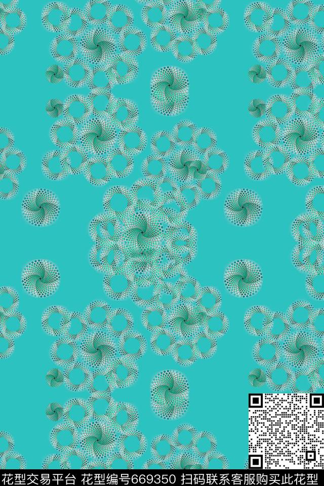 圆圈拼接圆圈与波点组合花卉数码印花华亿平台下载（图片编号: 669350） - 瓦栏（Walan）