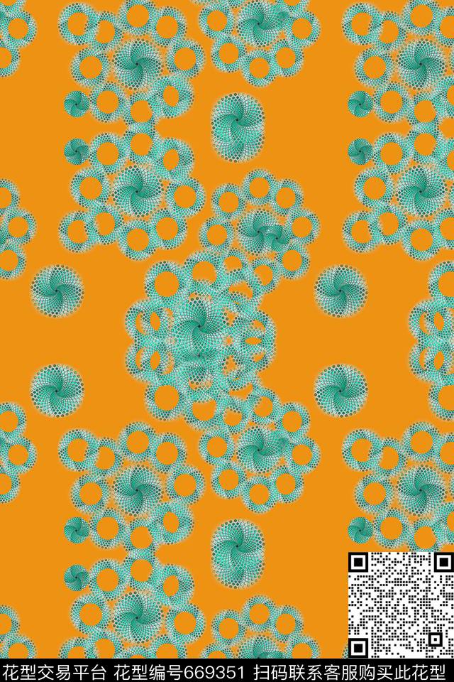 圆圈拼接圆圈与波点组合花卉数码印花华亿平台下载（图片编号: 669351） - 瓦栏（Walan）