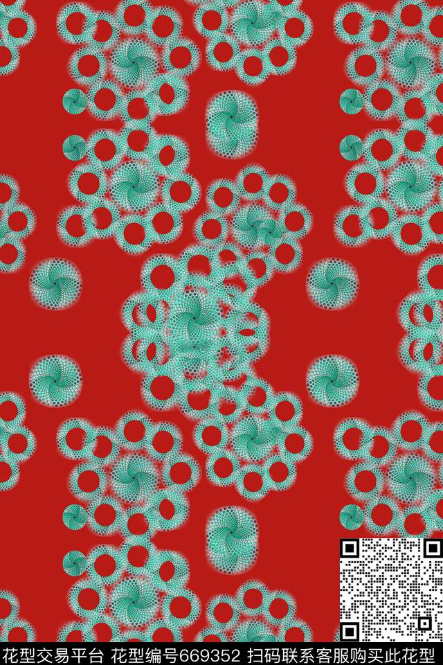 圆圈拼接圆圈与波点组合花卉数码印花华亿平台下载（图片编号: 669352） - 瓦栏（Walan）
