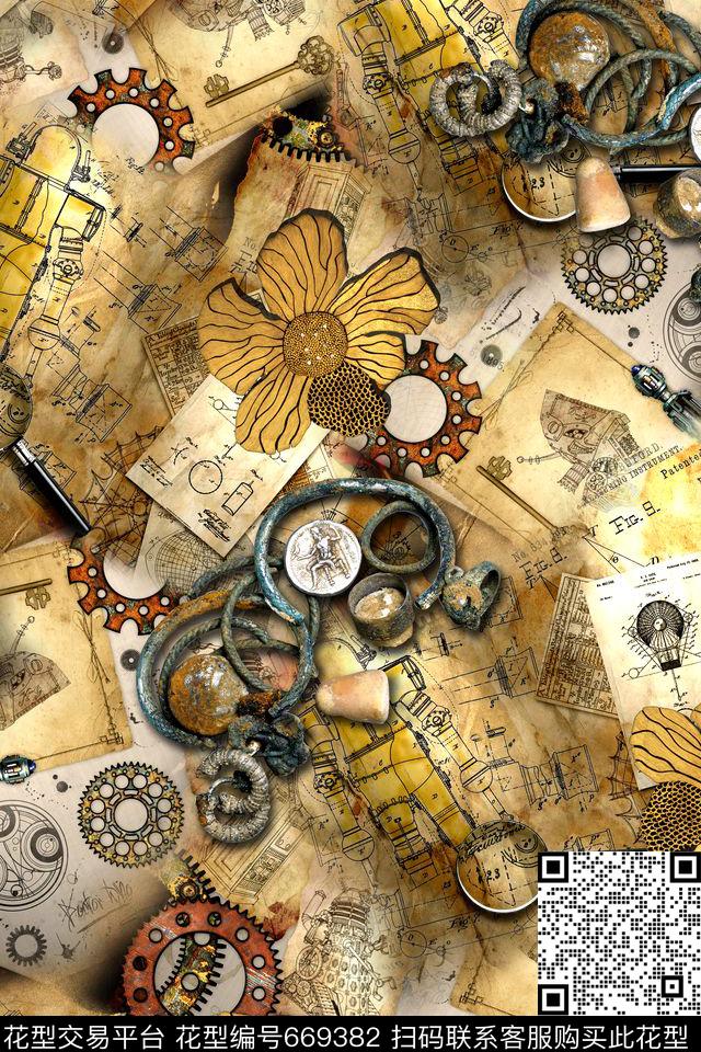 抽象复古几何数码印花华亿平台下载（图片编号: 669382） - 瓦栏（Walan）