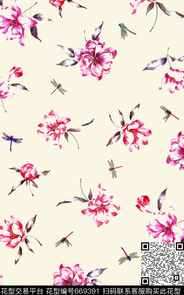 花朵水彩大花数码印花华亿平台下载（图片编号: 669391） - 瓦栏（Walan）