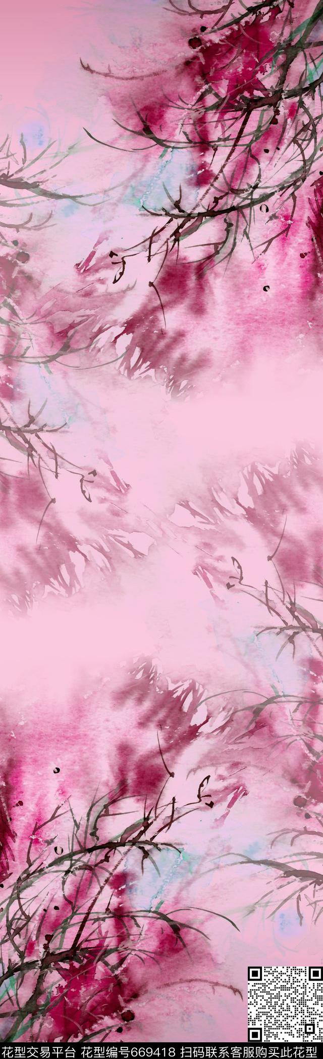 围巾花卉中国风数码印花华亿平台下载（图片编号: 669418） - 瓦栏（Walan）