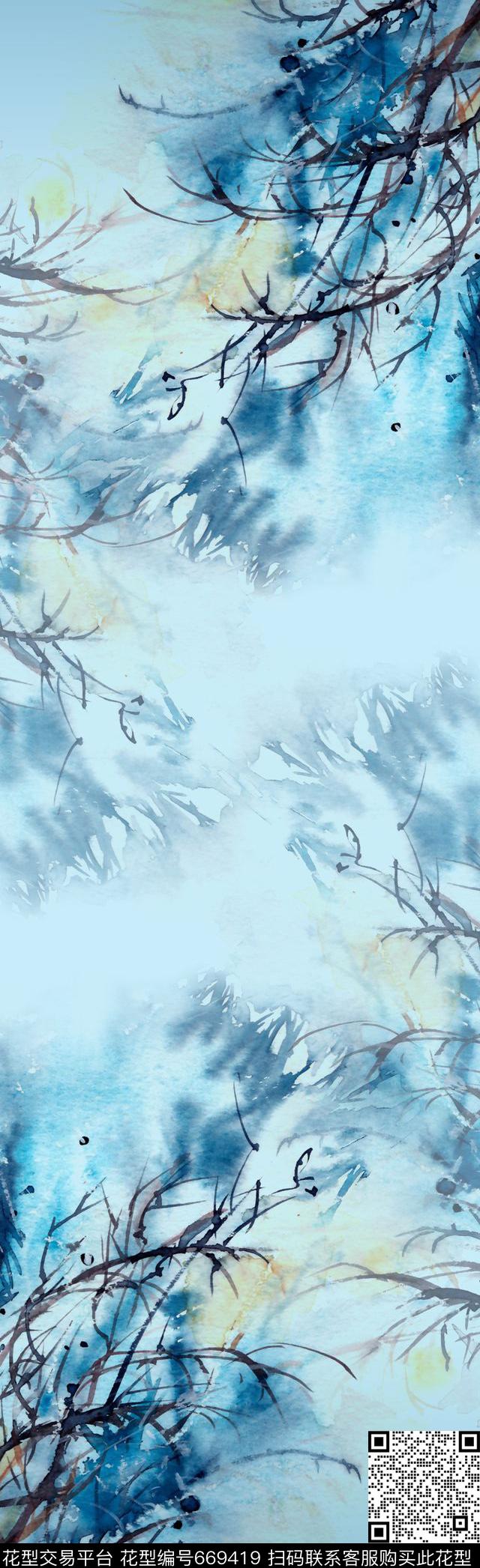 围巾花卉中国风数码印花华亿平台下载（图片编号: 669419） - 瓦栏（Walan）
