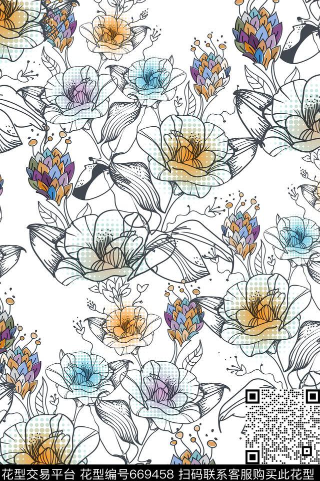 小碎花花朵花卉数码印花华亿平台下载（图片编号: 669458） - 瓦栏（Walan）