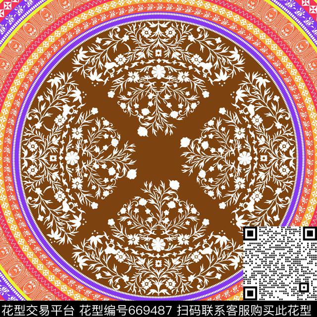 民族风大牌简洁花卉丝巾方巾传统印花华亿平台下载（图片编号: 669487） - 瓦栏（Walan）