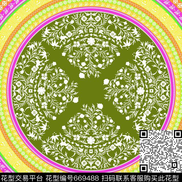 民族风大牌简洁花卉丝巾方巾传统印花华亿平台下载（图片编号: 669488） - 瓦栏（Walan）