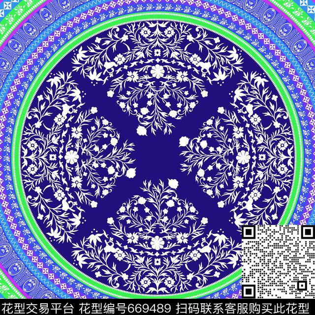 民族风大牌简洁花卉丝巾方巾传统印花华亿平台下载（图片编号: 669489） - 瓦栏（Walan）