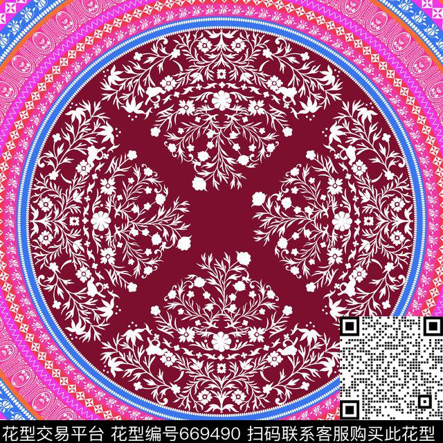 民族风大牌简洁花卉丝巾方巾传统印花华亿平台下载（图片编号: 669490） - 瓦栏（Walan）