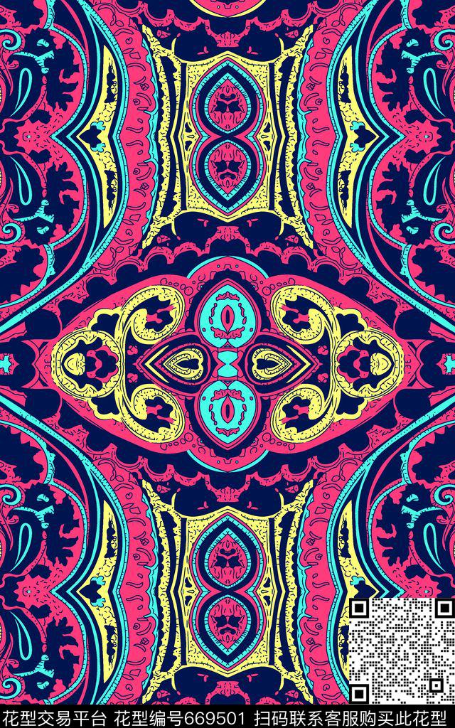 几何民族风0分色区传统印花华亿平台下载（图片编号: 669501） - 瓦栏（Walan）
