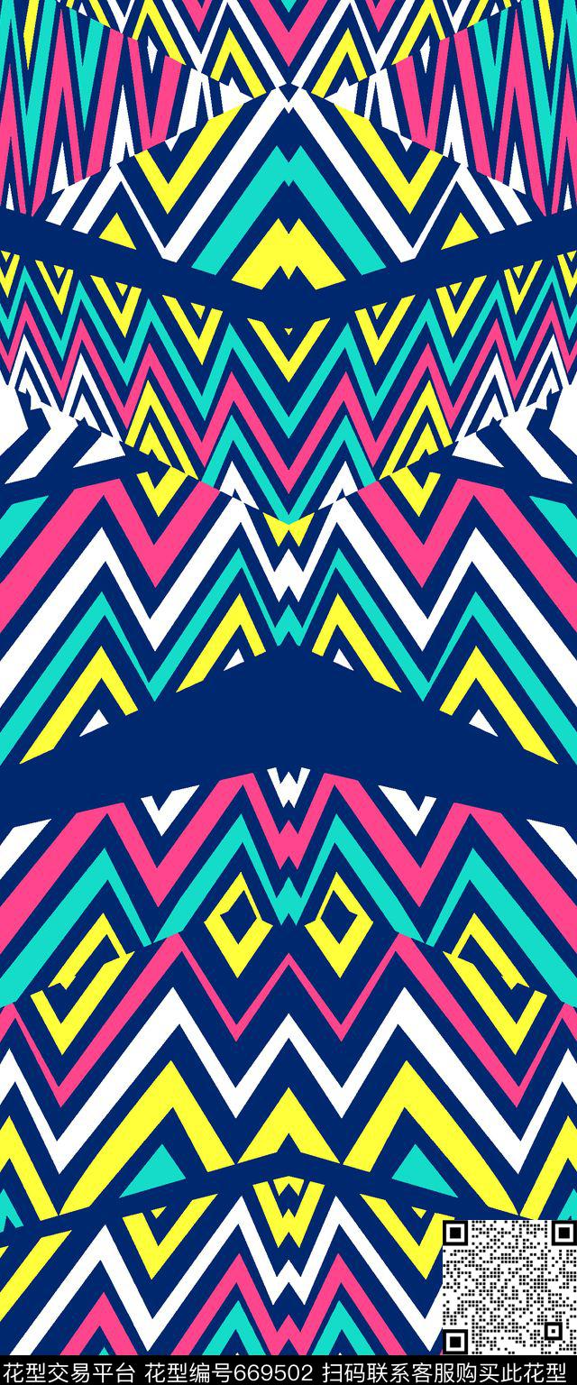 条纹波浪纹民族风传统印花华亿平台下载（图片编号: 669502） - 瓦栏（Walan）