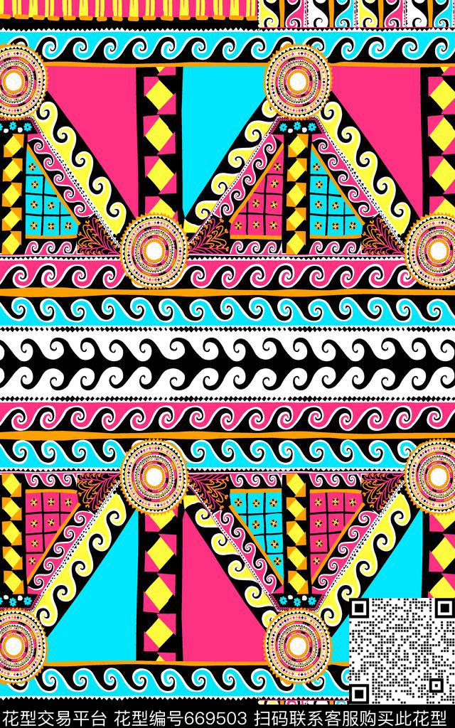 民族风0分色区圆形传统印花华亿平台下载（图片编号: 669503） - 瓦栏（Walan）