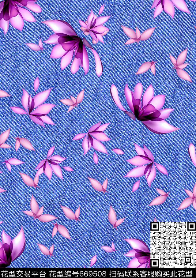 时尚小清新花卉数码印花华亿平台下载（图片编号: 669508） - 瓦栏（Walan）