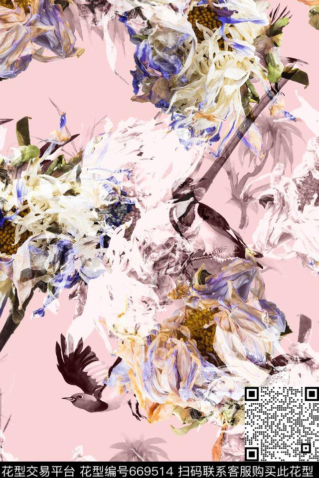 抽象手绘艺术数码印花华亿平台下载（图片编号: 669514） - 瓦栏（Walan）