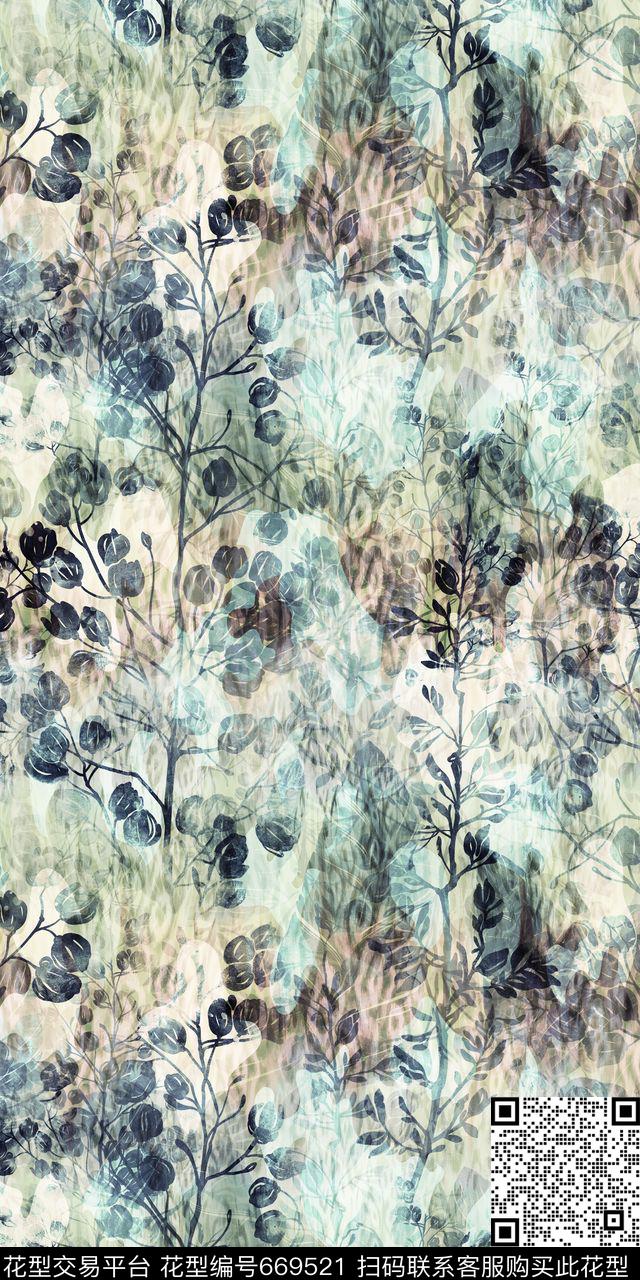 迷彩树枝绿叶数码印花华亿平台下载（图片编号: 669521） - 瓦栏（Walan）