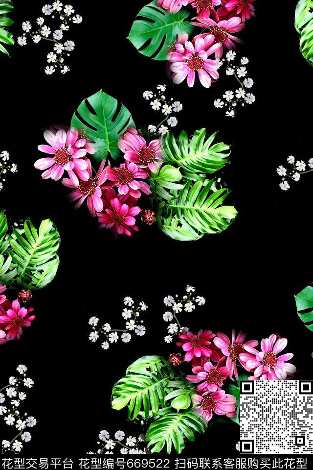 花卉龟背竹满天星数码印花华亿平台下载（图片编号: 669522） - 瓦栏（Walan）