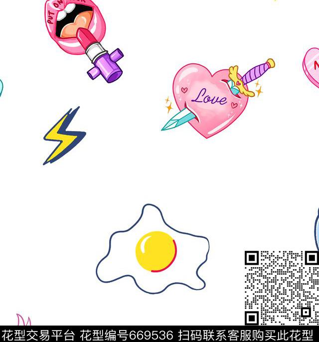 口红心型嘴唇数码印花华亿平台下载（图片编号: 669536） - 瓦栏（Walan）