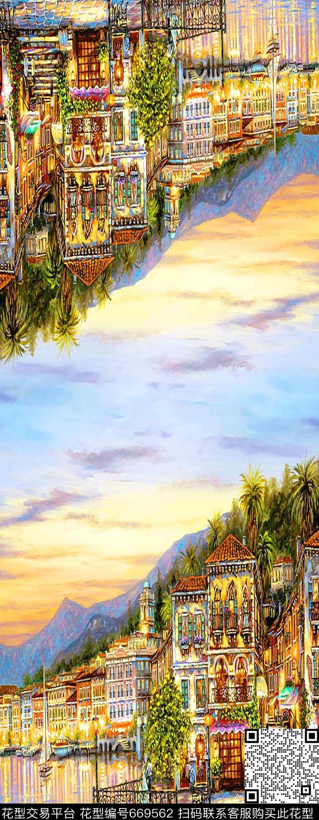 欧美建筑风景数码印花华亿平台下载（图片编号: 669562） - 瓦栏（Walan）