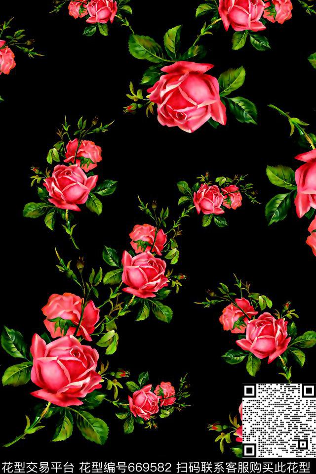 抽象手绘满版花卉最新高清数码花朵复古花卉数码印花华亿平台下载（图片编号: 669582） - 瓦栏（Walan）