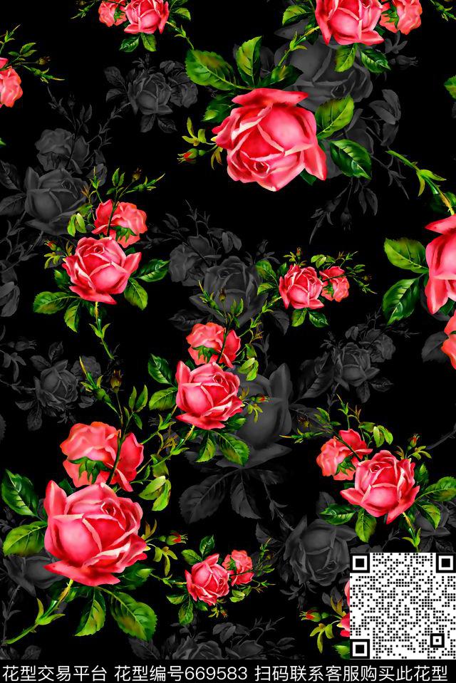 抽象手绘满版花卉最新高清数码花朵复古花卉数码印花华亿平台下载（图片编号: 669583） - 瓦栏（Walan）