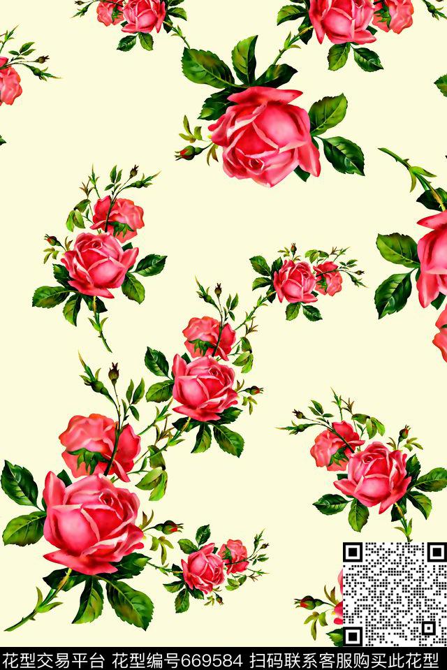 抽象手绘满版花卉最新高清数码花朵复古花卉数码印花华亿平台下载（图片编号: 669584） - 瓦栏（Walan）