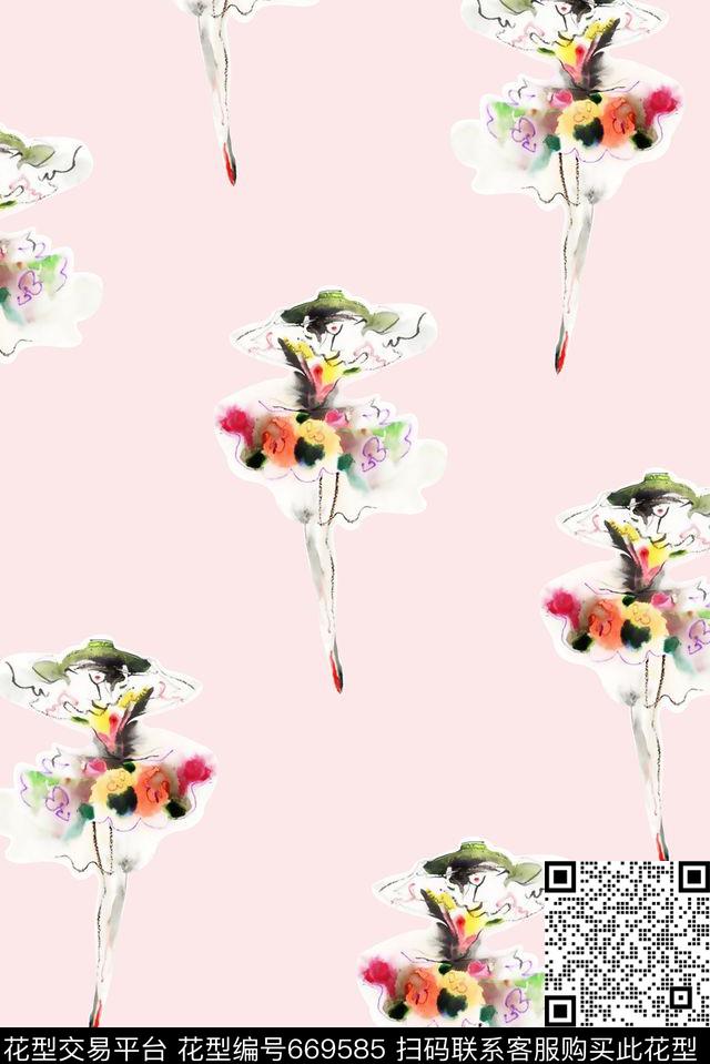 抽象手绘满版水彩画最新高清数码清爽花卉人物插画数码印花华亿平台下载（图片编号: 669585） - 瓦栏（Walan）