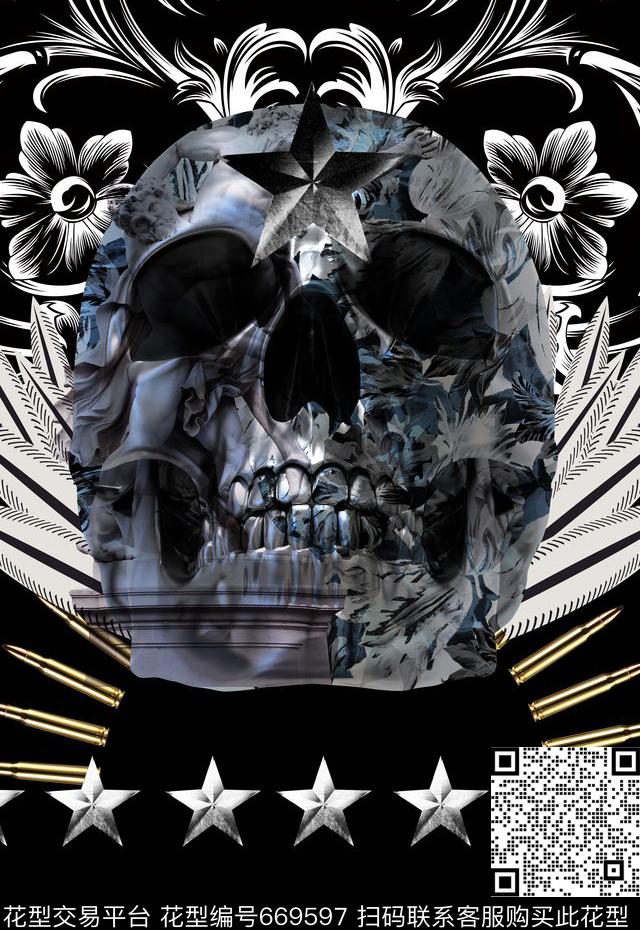 T桖卫衣印花罗马巴洛克花纹PLEIN风格数码印花华亿平台下载（图片编号: 669597） - 瓦栏（Walan）