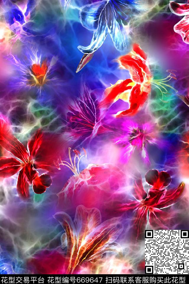 数码华亿平台炫光花卉数码印花华亿平台下载（图片编号: 669647） - 瓦栏（Walan）