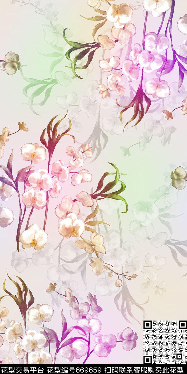 竹叶小碎花花卉数码印花华亿平台下载（图片编号: 669659） - 瓦栏（Walan）