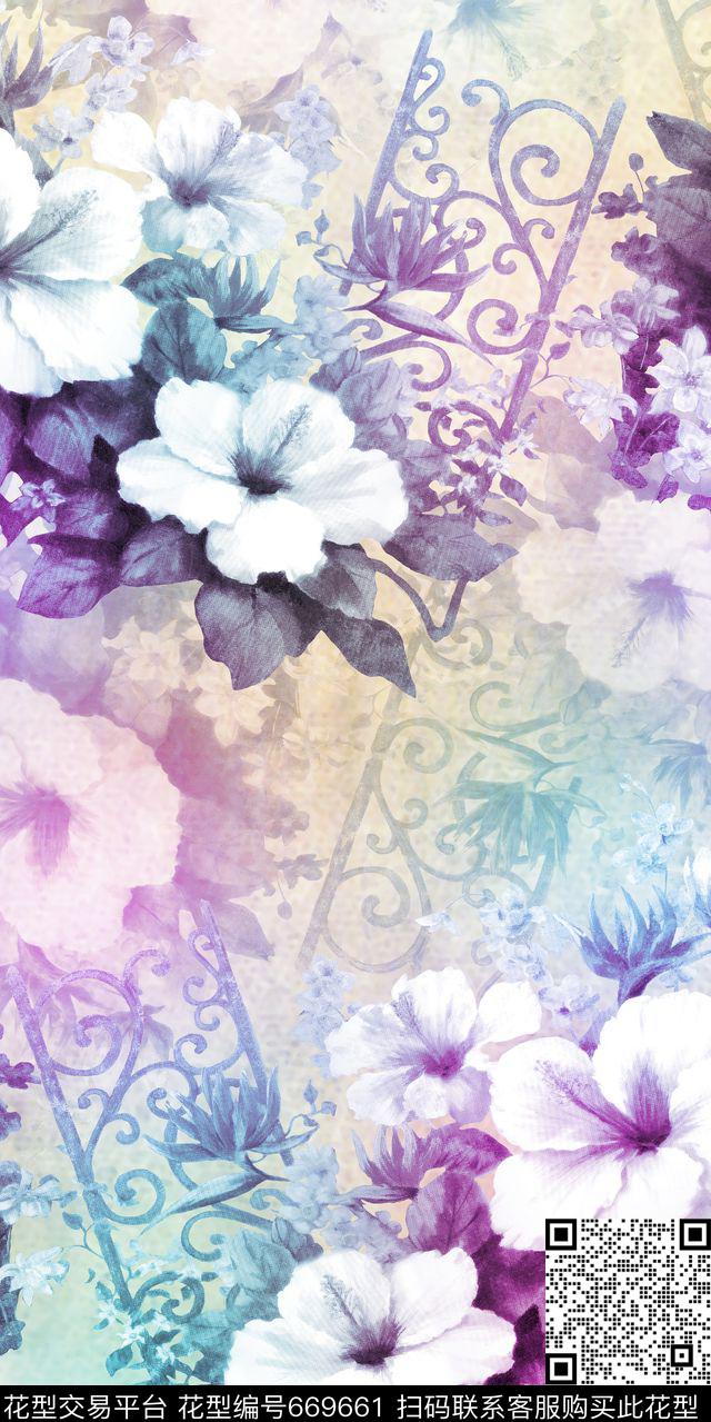 大花花朵花卉数码印花华亿平台下载（图片编号: 669661） - 瓦栏（Walan）