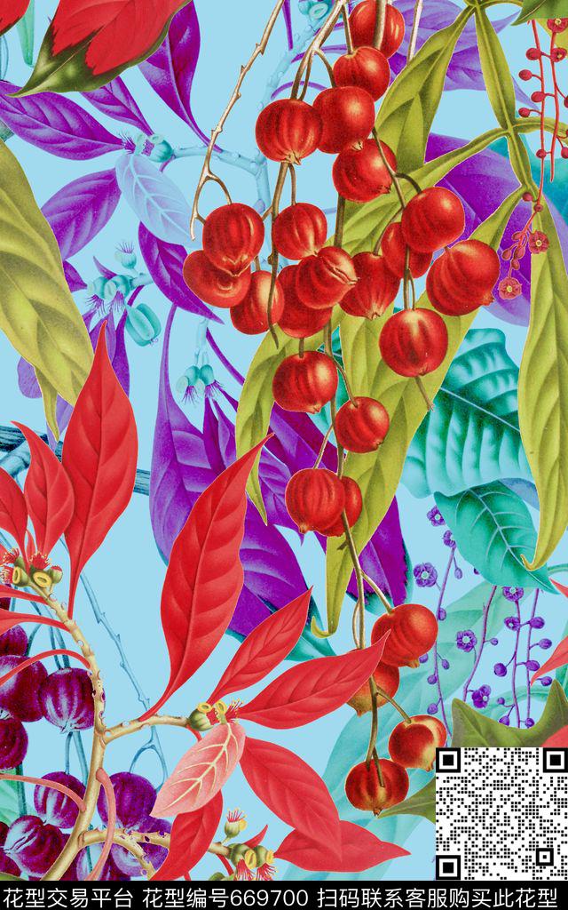 植物果子红叶数码印花华亿平台下载（图片编号: 669700） - 瓦栏（Walan）