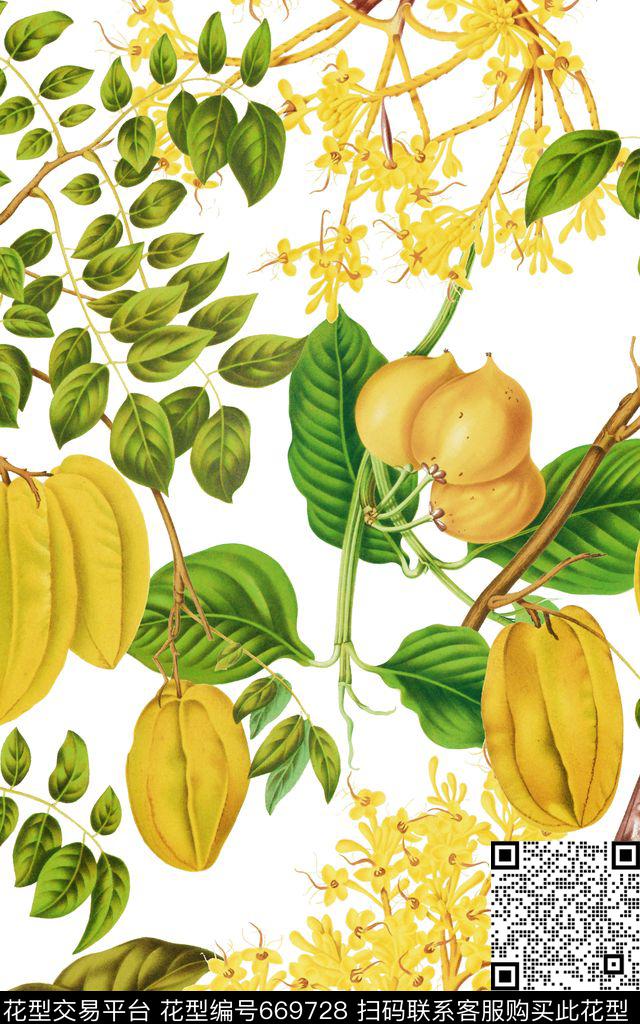 杨桃树叶植物数码印花华亿平台下载（图片编号: 669728） - 瓦栏（Walan）