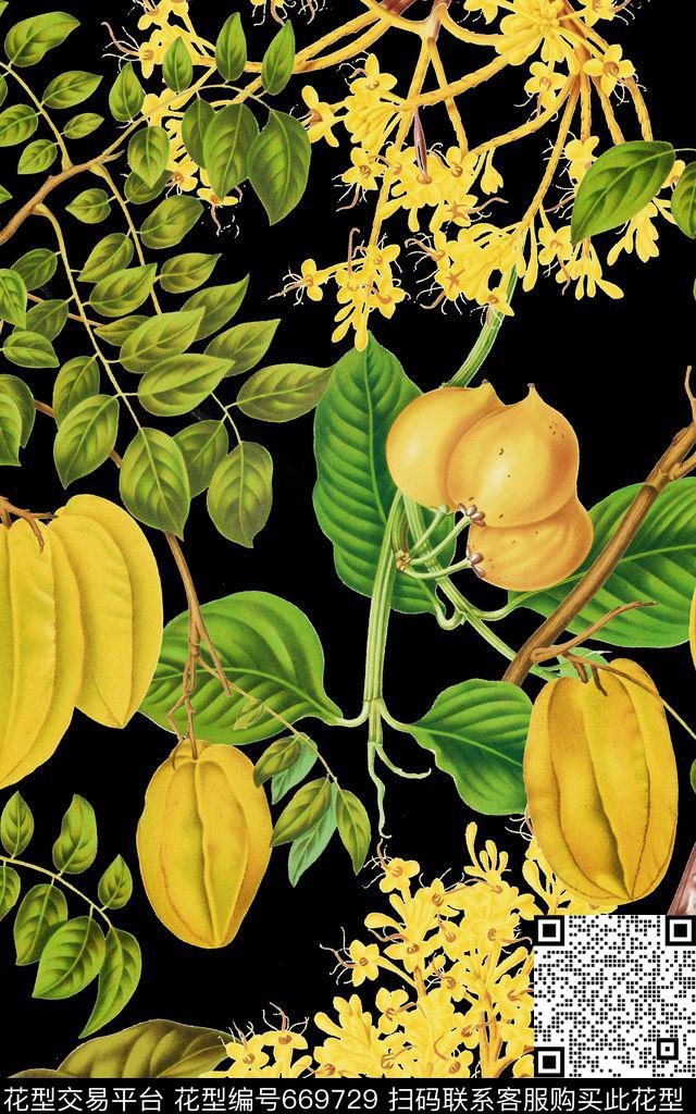 杨桃树叶植物数码印花华亿平台下载（图片编号: 669729） - 瓦栏（Walan）