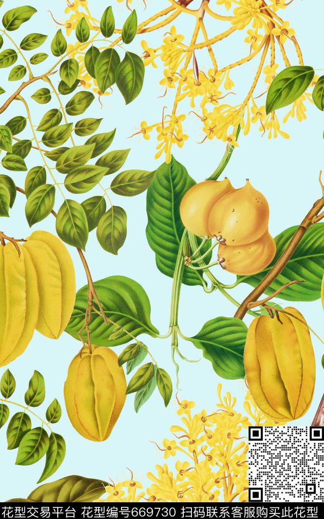 杨桃树叶植物数码印花华亿平台下载（图片编号: 669730） - 瓦栏（Walan）