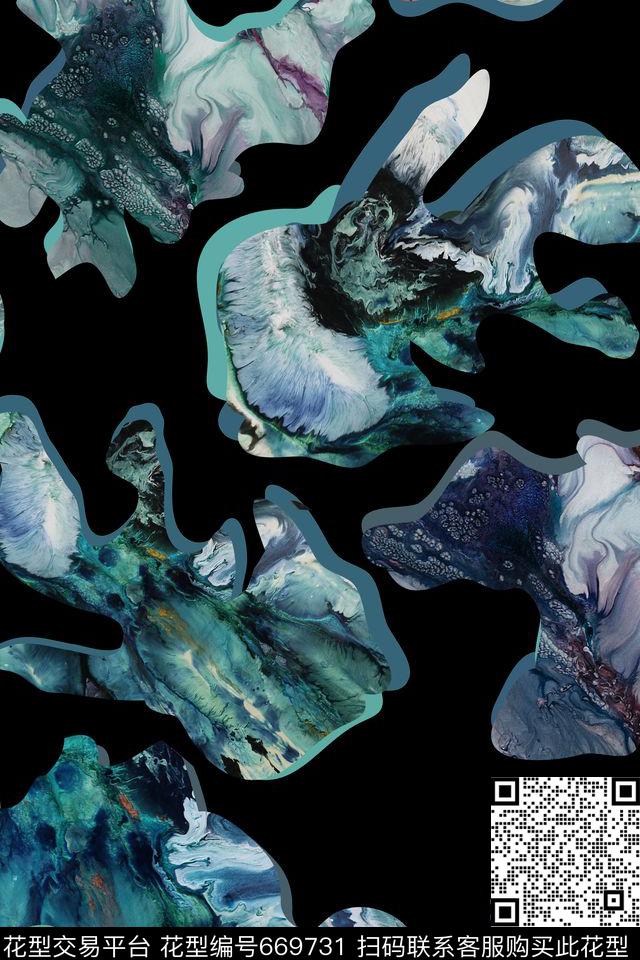 不规则几何油墨迷彩数码印花华亿平台下载（图片编号: 669731） - 瓦栏（Walan）