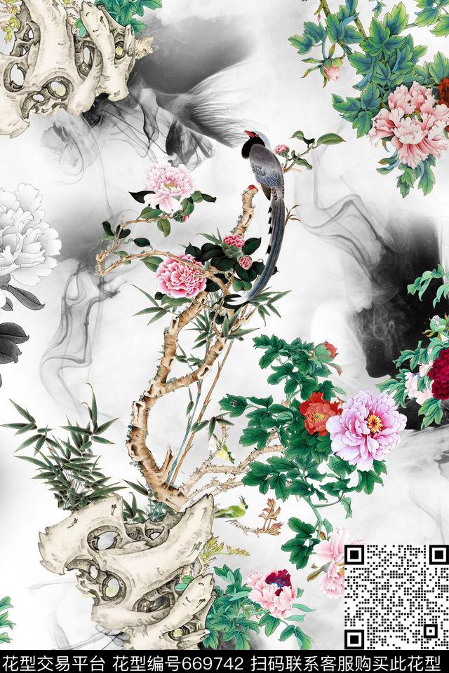 花鸟工笔民族风中国风数码印花华亿平台下载（图片编号: 669742） - 瓦栏（Walan）
