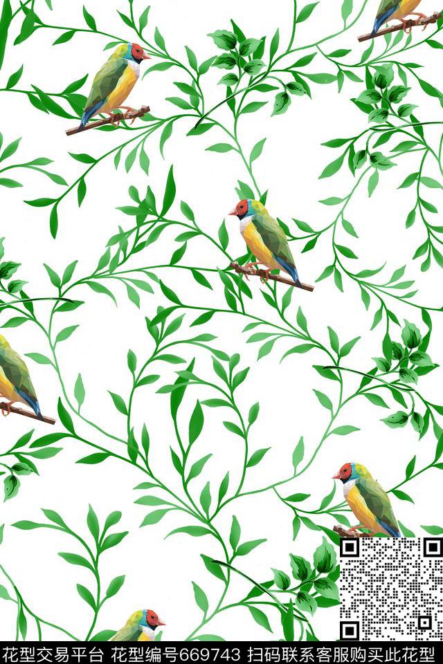 树枝叶子植物数码印花华亿平台下载（图片编号: 669743） - 瓦栏（Walan）