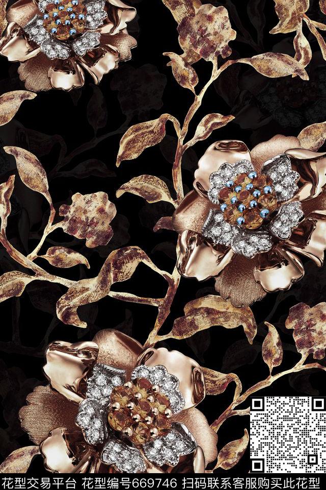 女装花卉枯枝数码印花华亿平台下载（图片编号: 669746） - 瓦栏（Walan）