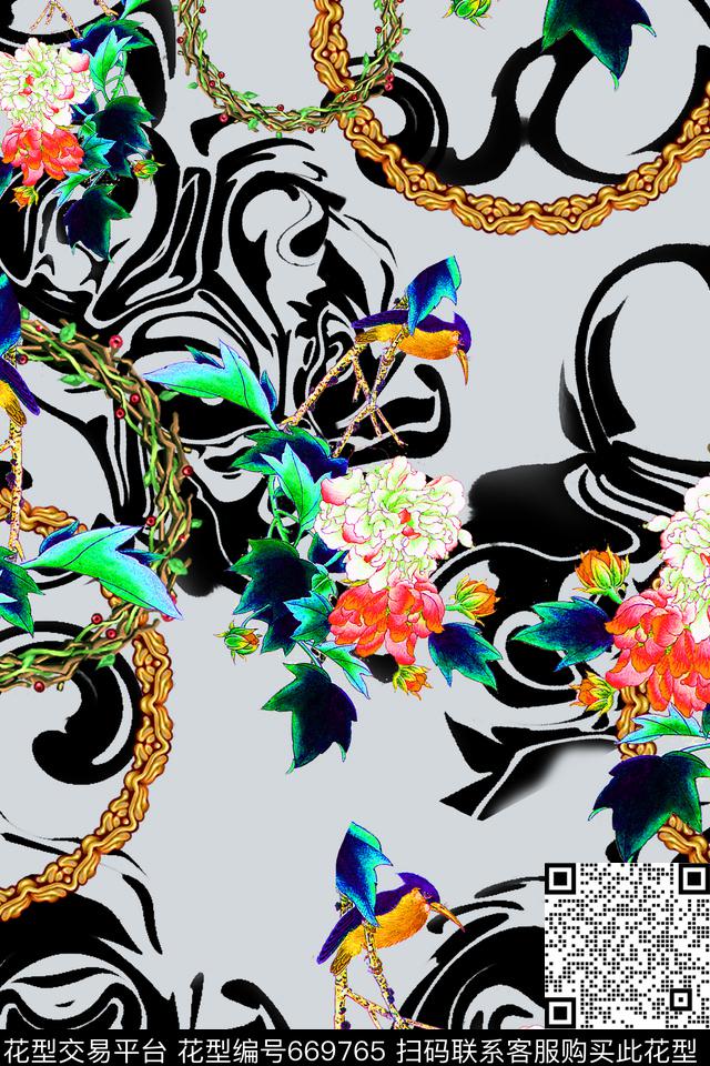 创意花卉珠宝数码印花华亿平台下载（图片编号: 669765） - 瓦栏（Walan）