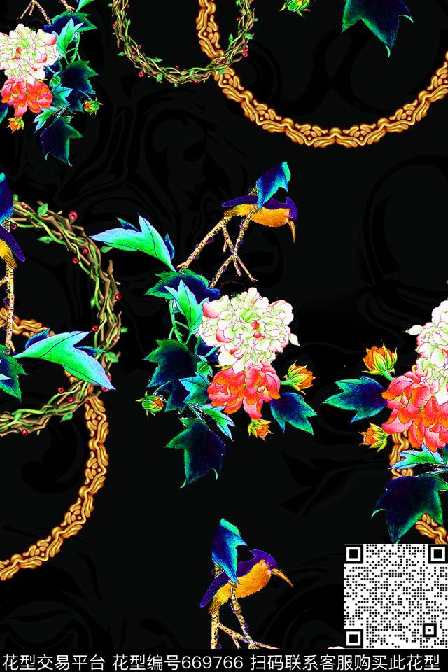创意花卉珠宝数码印花华亿平台下载（图片编号: 669766） - 瓦栏（Walan）