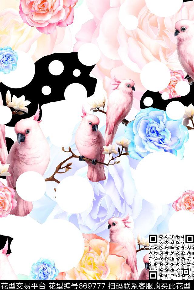 鸟儿泳装波点数码印花华亿平台下载（图片编号: 669777） - 瓦栏（Walan）