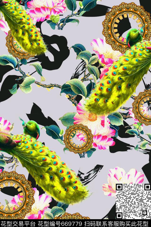 花卉创意水墨数码印花华亿平台下载（图片编号: 669779） - 瓦栏（Walan）